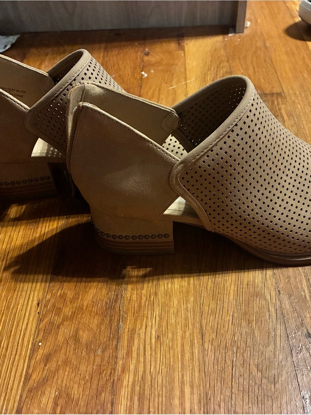 Maurices Perforated Taupe Cutout Mule Heels